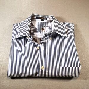 Tommy Hilfiger Men's Navy and White Striped Dress Shirt